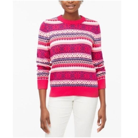 J Crew New Women Cotton Allover Fair Isle Crewneck Pullover Sweater NWT - Picture 2 of 14